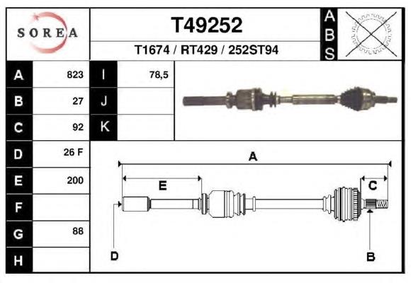 Піввісь передня, права Renault (RVI) 8200387522 ціна, від 121.64 USD