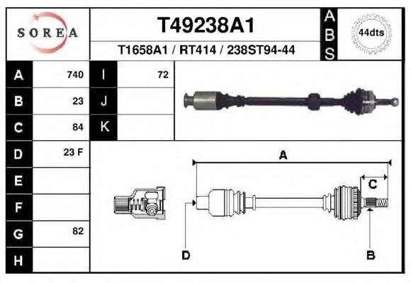 Піввісь (привід) передня, права T49238A1 EAI