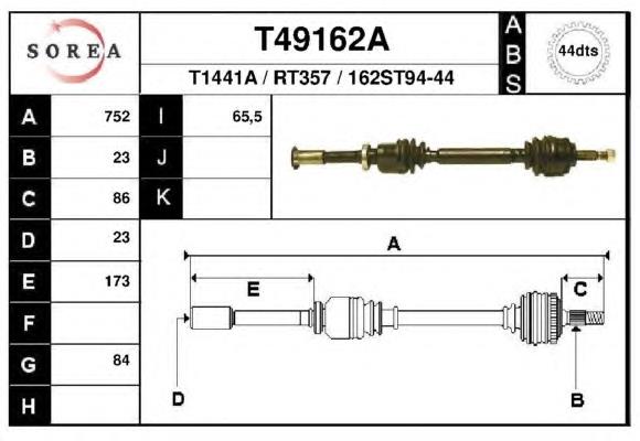 Піввісь (привід) передня, права T49162A EAI