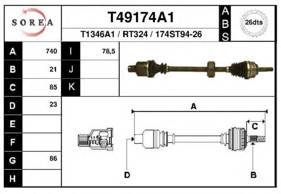 Піввісь (привід) передня, права T49174A1 EAI