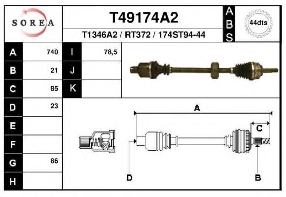 Піввісь (привід) передня, права T49174A2 EAI