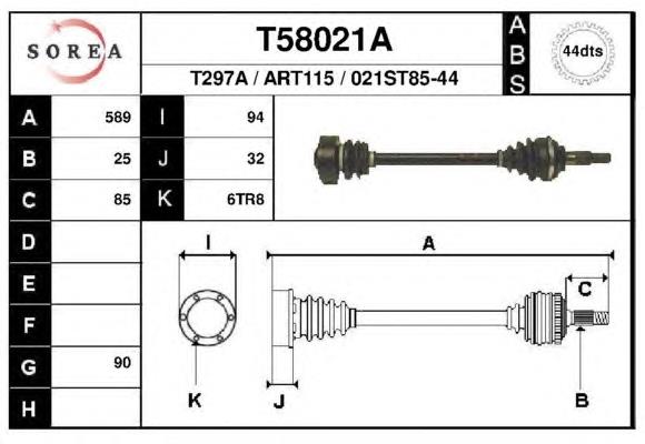 Піввісь (привід) передня T58021A EAI