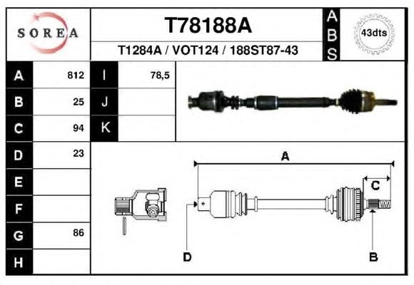 Піввісь передня, права IKA 355341 ціна, від 76.40 USD