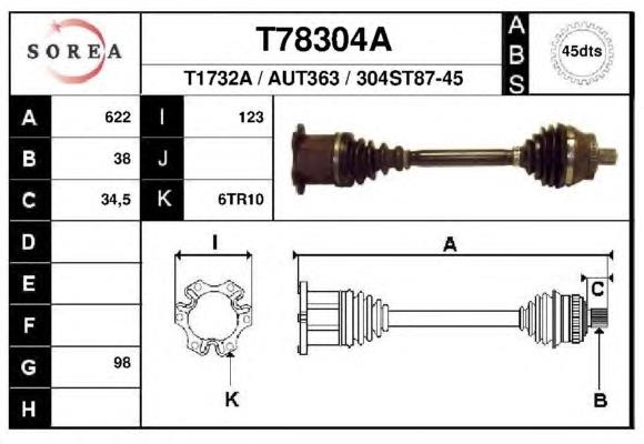 Піввісь (привід) передня, права T78304A EAI