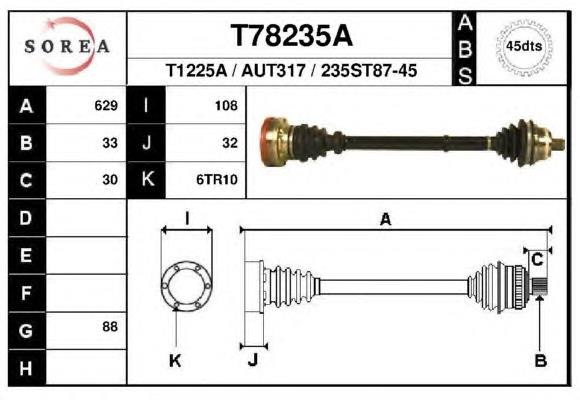 Піввісь (привід) передня, ліва T78235A EAI