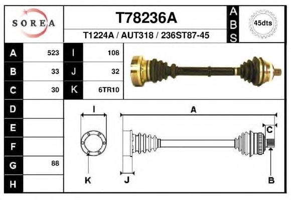 Піввісь (привід) передня, права T78236A EAI