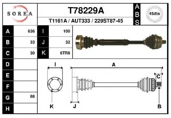 Піввісь (привід) передня, права T78229A EAI