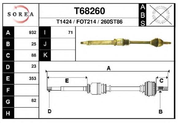 Піввісь (привід) передня, права T68260 EAI