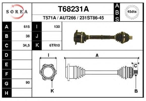 Піввісь (привід) передня T68231A EAI