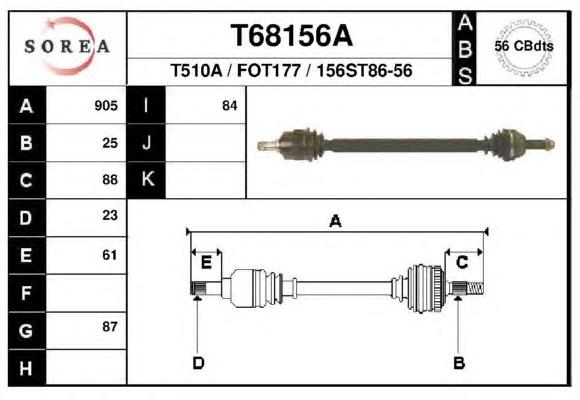 Піввісь (привід) передня, права T68156A EAI