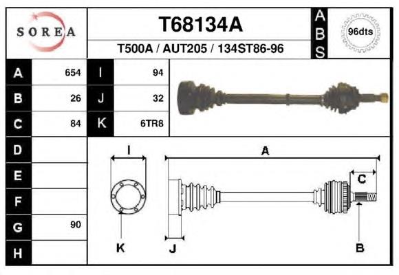 Піввісь задня, права T68134A EAI