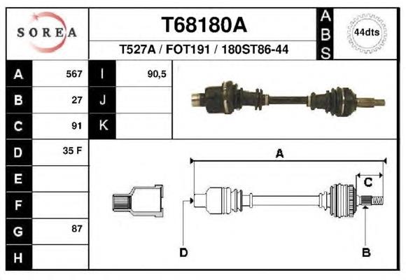 Піввісь (привід) передня, права T68180A EAI