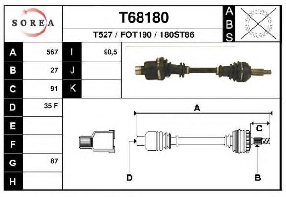 Піввісь (привід) передня, права T68180 EAI