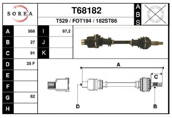 Піввісь (привід) передня, права T68182 EAI