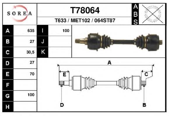 Піввісь задня T78064 EAI