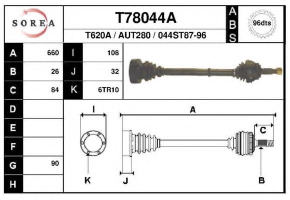 Піввісь (привід) передня T78044A EAI