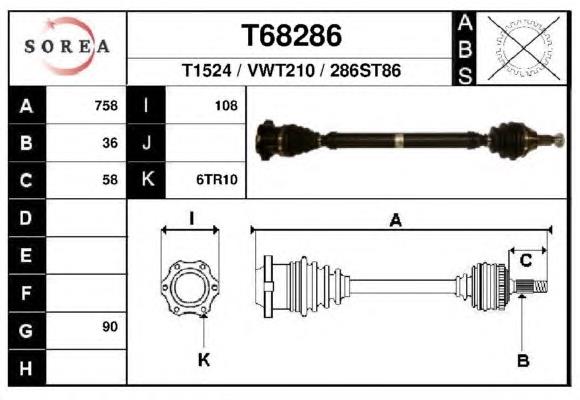 Піввісь (привід) передня, права T68286 EAI