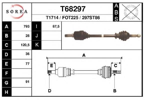 Піввісь (привід) передня, ліва 3C113B437AB Ford