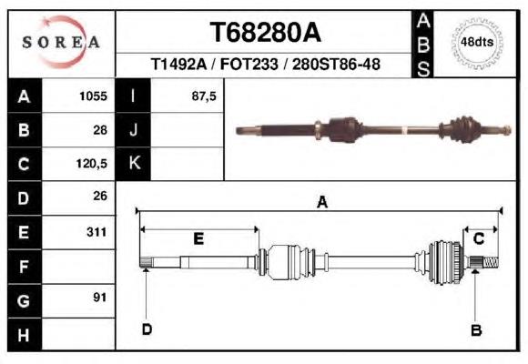 Піввісь (привід) передня, права T68280A EAI