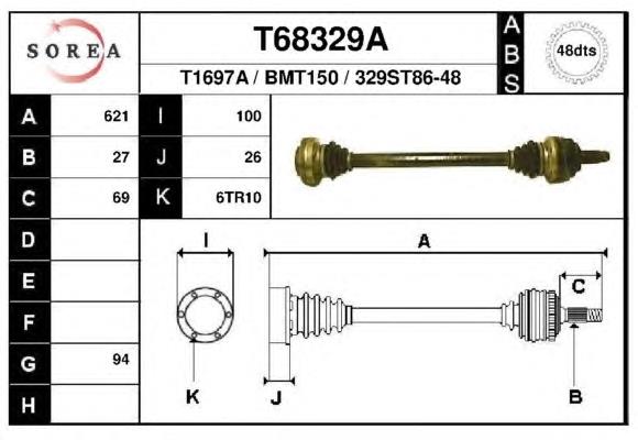 Піввісь задня, ліва T68329A EAI