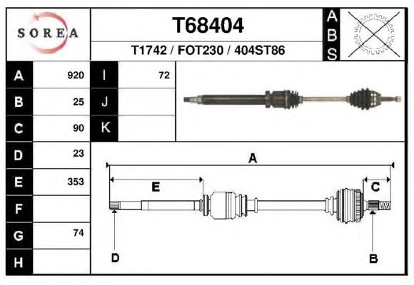 Піввісь передня, права EAI T68404 ціна, від 87.60 USD
