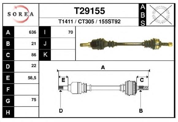 Піввісь (привід) передня, ліва T29155 EAI