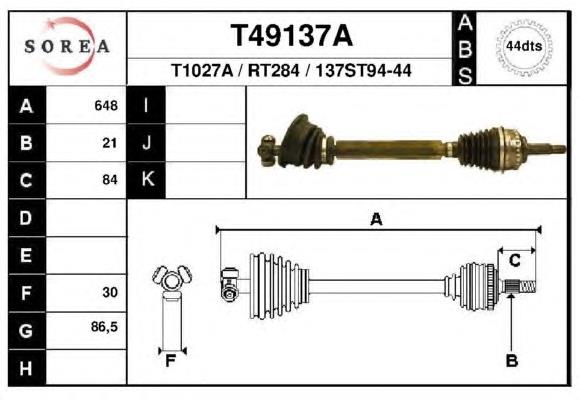 Піввісь (привід) передня, ліва T49137A EAI