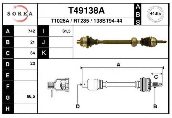 T49138A EAI піввісь (привід передня, права)