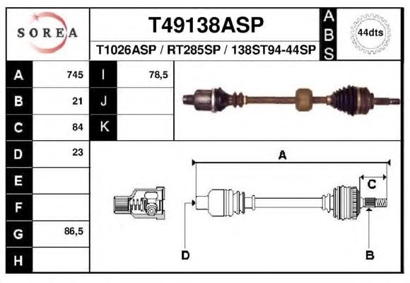 Піввісь (привід) передня, права T49138ASP EAI