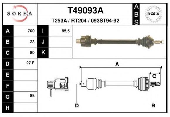 Піввісь (привід) передня T49093A EAI