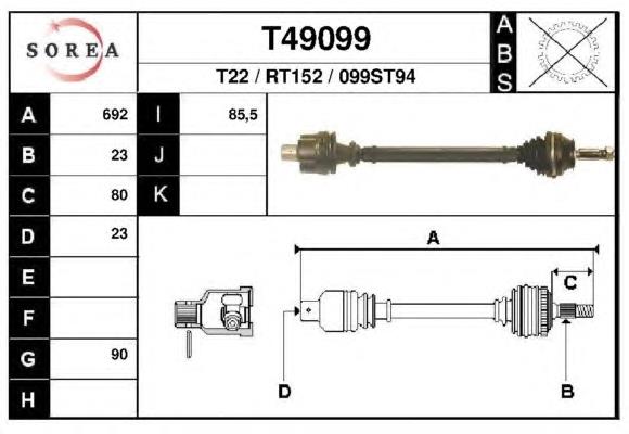 Піввісь (привід) передня T49099 EAI