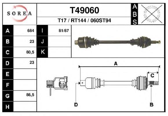 Піввісь (привід) передня T49060 EAI