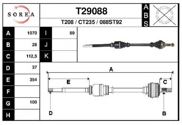 Піввісь передня, права EAI T29088 ціна, від 94.22 USD