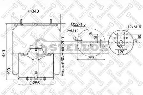 Пневмоподушка/Пневморессора моста Stellox 9008813SX ціна, від 66.79 USD
