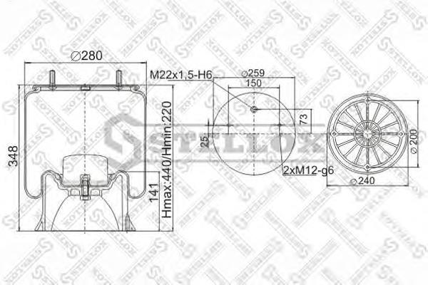 Пневмоподушка/Пневморессора моста Stellox 9040222SX ціна, від 72.14 USD