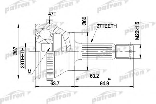 PCV1617AR Patron Шарнір різних кутових швидкостей передній правий