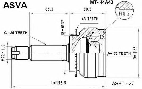 ШРУС зовнішній передній MT44A43 Asva