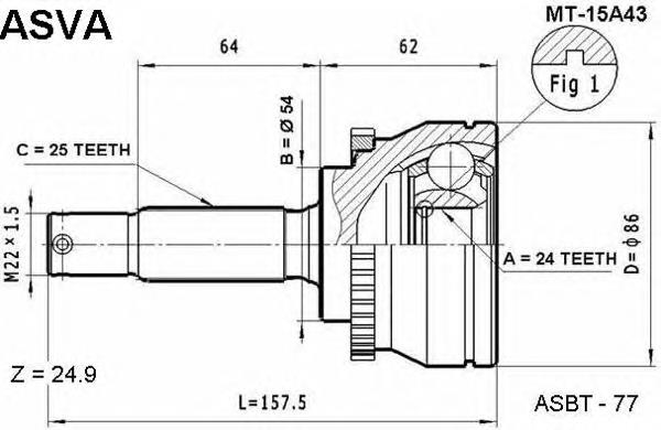 ШРУС зовнішній передній MT15A43 Asva