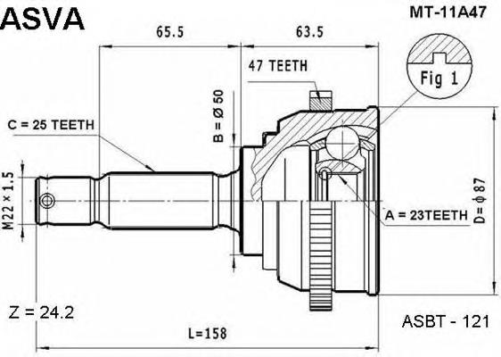 ШРУС зовнішній передній MT11A47 Asva