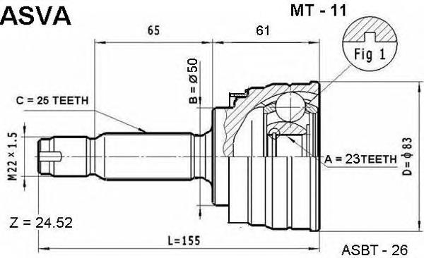 ШРУС зовнішній передній MT11 Asva
