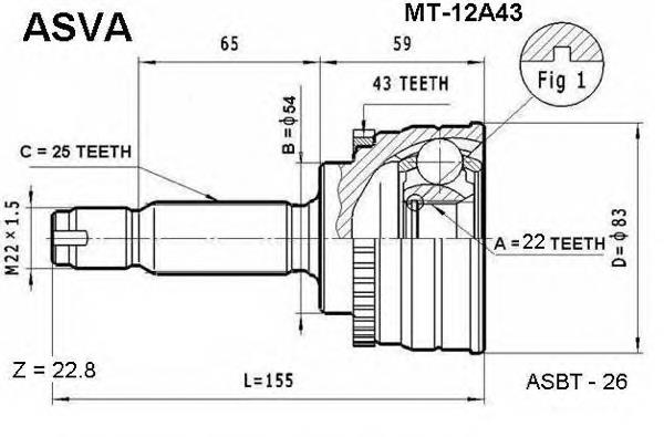 ШРУС зовнішній передній MT12A43 Asva