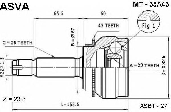 ШРУС зовнішній передній MT35A43 Asva