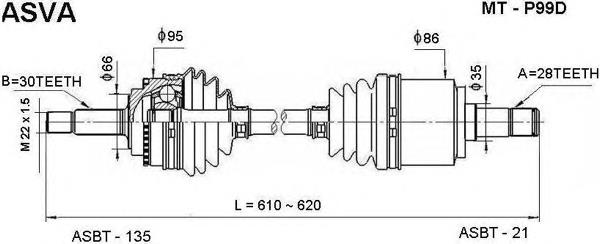 Піввісь (привід) передня, ліва MTP99D Asva
