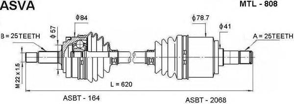 Піввісь (привід) передня, ліва MTL808 Asva