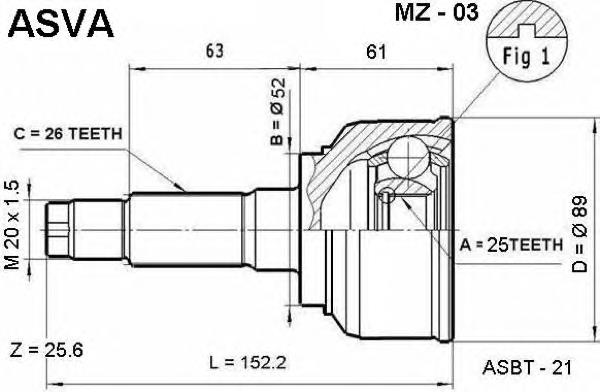 ШРУС зовнішній передній MZ03 Asva