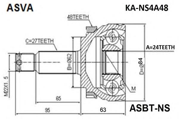 ШРУС зовнішній передній KANS4A48 Asva