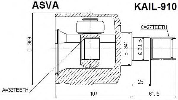 ШРУС внутрішній, передній KAIL910 Asva