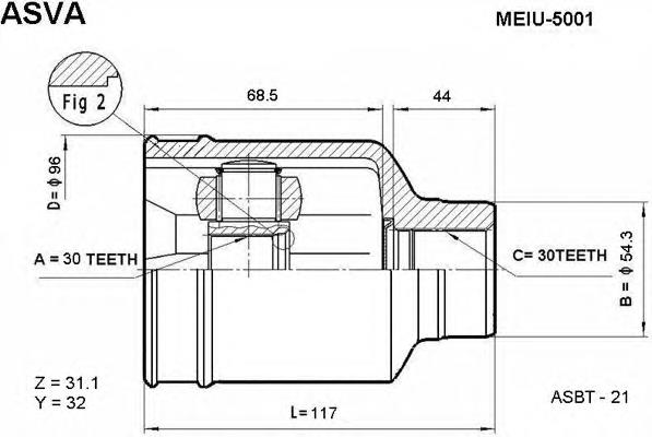 ШРУС внутрішній, передній MEIU5001 Asva