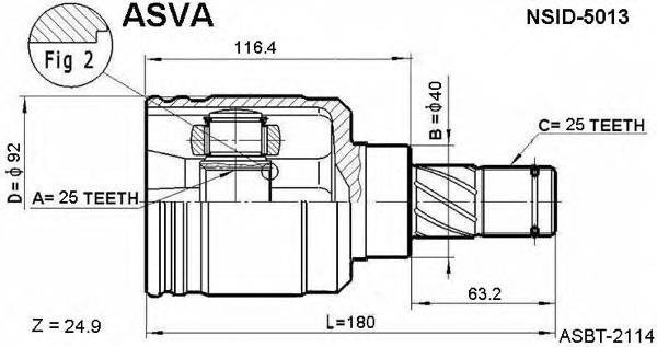 ШРУС внутрішній, передній, лівий NSID5013 Asva