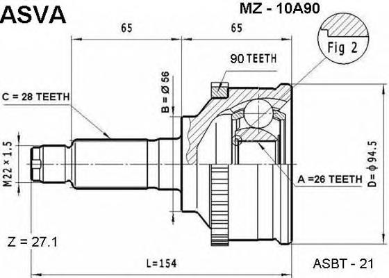 ШРУС зовнішній передній MZ10A90 Asva